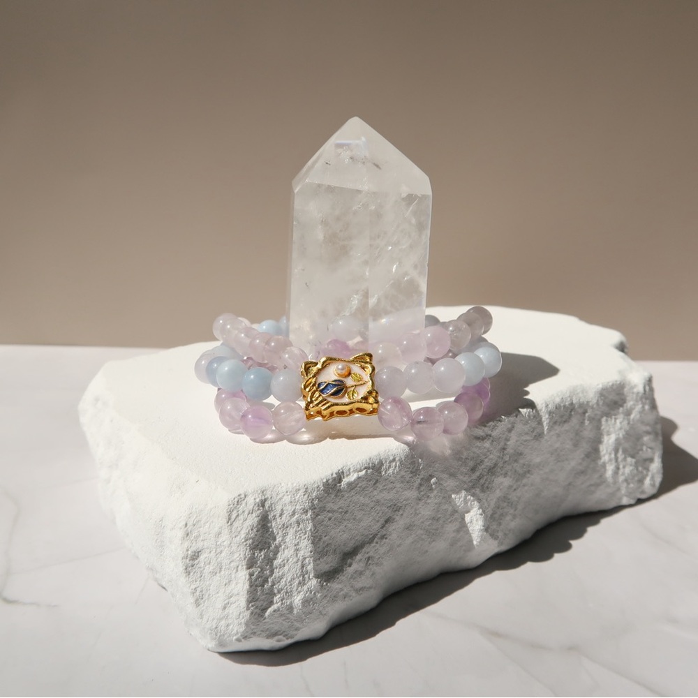 Hayamoon Aura Care Natural Healing Stone Elegant Gold and Pastel Beaded Bracelet